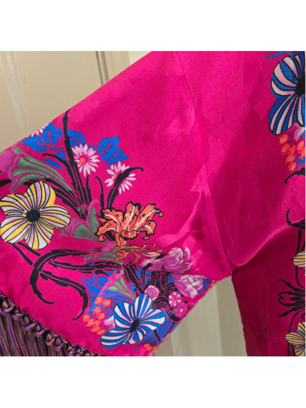 Etro Pink Floral Fringe Silk Kimono Shrug one size - Picture 7 of 16